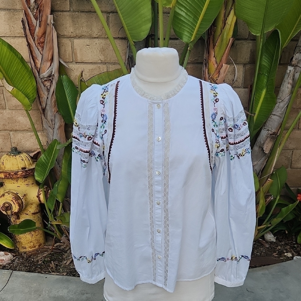 Dorothee Schumacher Summer Feeling Embordiered White Blouse Size 2 New With Tags